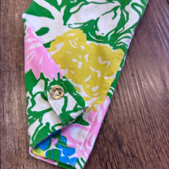 Lilly Pulitzer Juline Top in Hibiscus Stroll Size XS Pink & Green Cotton Blend - Picture 5 of 7